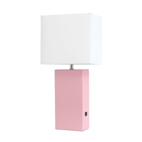 Elegant Designs Modern Leather Table Lamp with USB and White Fabric Shade