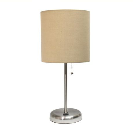 LimeLights Stick Lamp with USB charging port and Fabric Shade