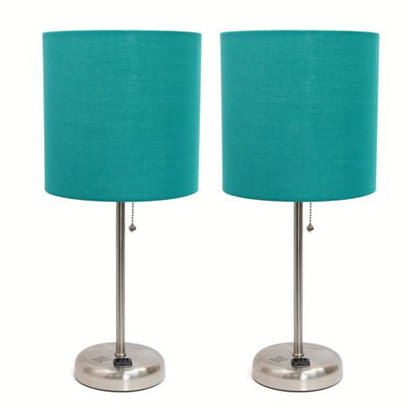 LimeLights Brushed Steel Stick Lamp with Charging Outlet and Fabric ...