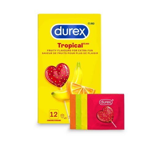 Durex Condoms, Tropical Flavours and Colours Lubricated, 12 condoms