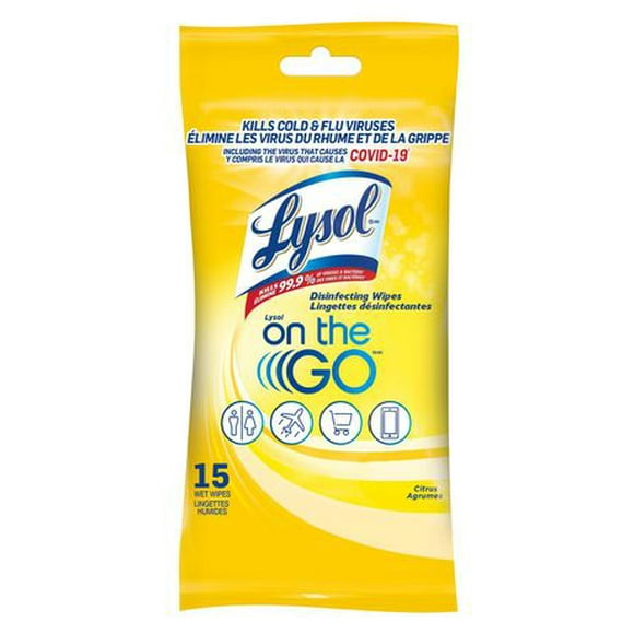 LYSOL Disinfecting Wipes - Lysol On the Go Citrus 15 ct, Lysol Wipes On the go Citrus