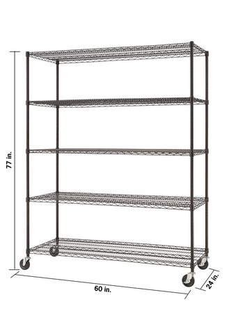 Trinity Basics 5 Tier Wire Shelving, Trinity 60 Inch 5 Tier Wire Shelving Rack With Wheels In Black