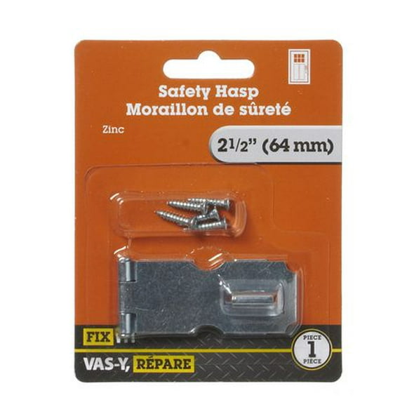 2-1/2" Zinc Safety Hasp 1 Piece, Accessories are ideal for doors, cabinets and gates. The mounting screws are concealed when the hasp is closed for added security.
