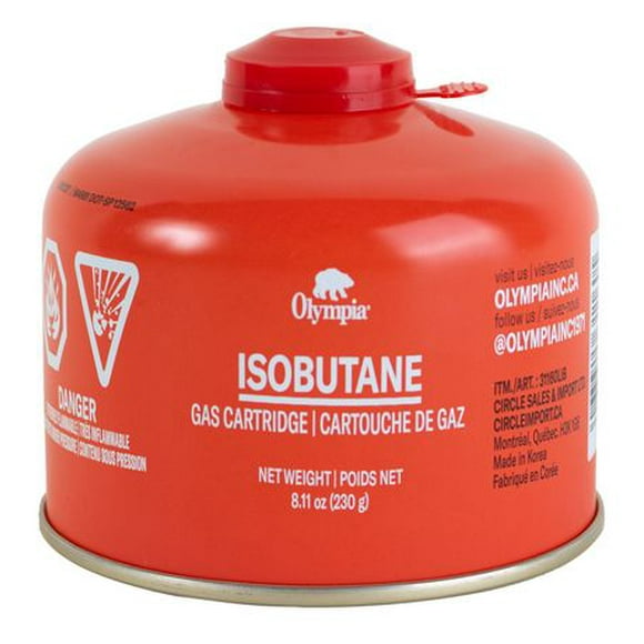 Olympia Isobutane Propane Fuel Canister. Easy use for camping. 230G Tin Can. Item Size: 10x10x8.9cm, Olympia 230G Isobutane