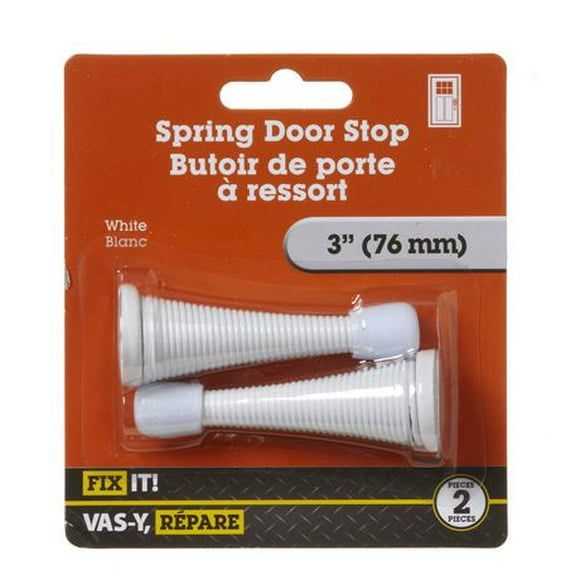 3" White Spring Door Stop 2 Pieces, Spring Doorstops help prevent damage to walls when opening a door. Spring design allows flexibility with door.
