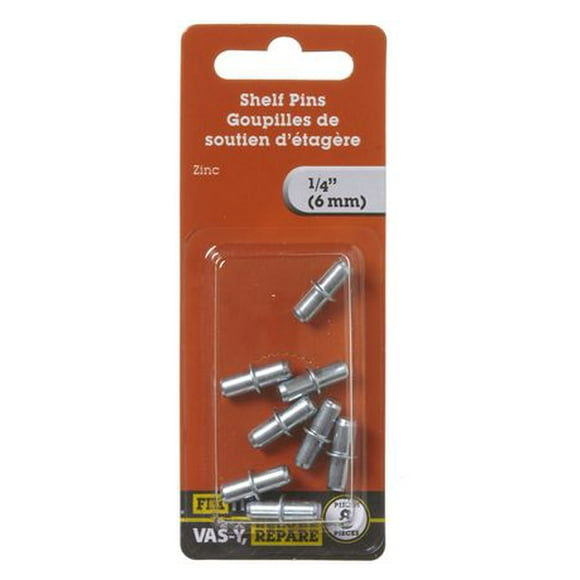 1/4" Shelf Pins 8 Pieces, Shelf Pins are designed to fit into holes drilled in cabinets, wall or pegboard. Perfect for supporting glass or wooden shelves.