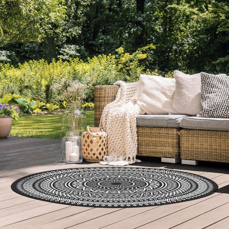 6 Ft X Black And White Round, Large Outdoor Rugs For Patios