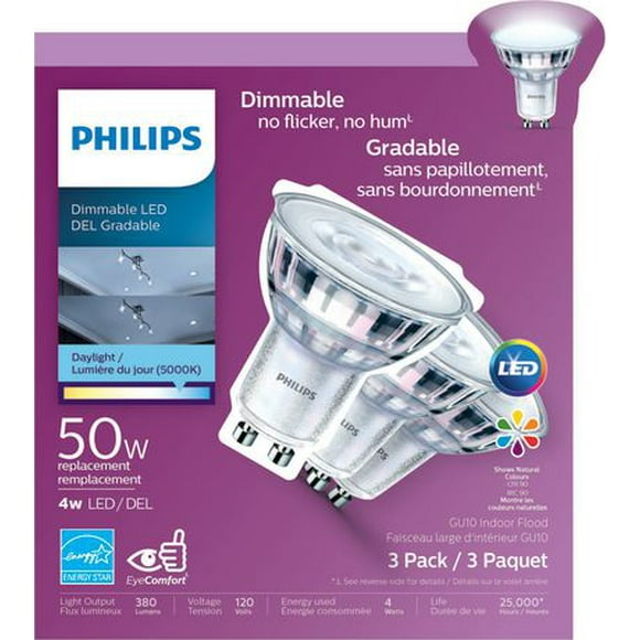 PHILIPS 4W GU10 Daylight LED bulb (50W replacement) 3-pack