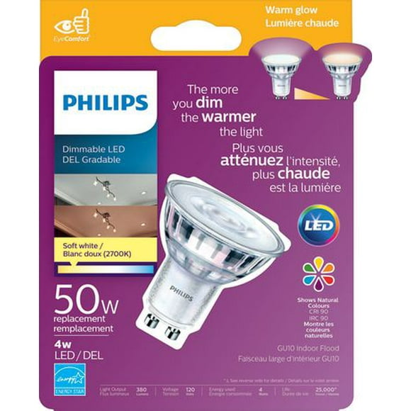 Philips Ampoule LED PAR16 GU10 50W Equivalent Réflecteur, Dimmable Soft White (2700K) 3-Pack