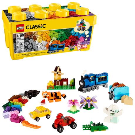 LEGO Classic Medium Creative Brick Box , Toy Set with Train, Car, Tiger, Christmas Gift for Kids 4+, 10696, Features bricks in 35 colors