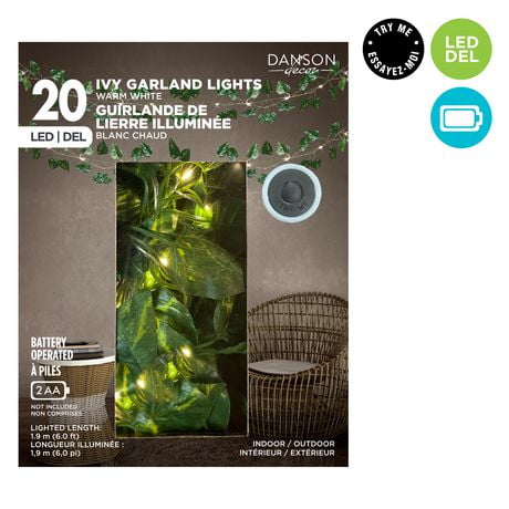 Danson Decor, Prelit Battery Operated Ivy Leaf Garland, 20L Microdot LED - 6 units