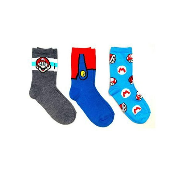 Super Mario Boys' 3-Pack Crew Socks, Sizes 11-2; 3-6