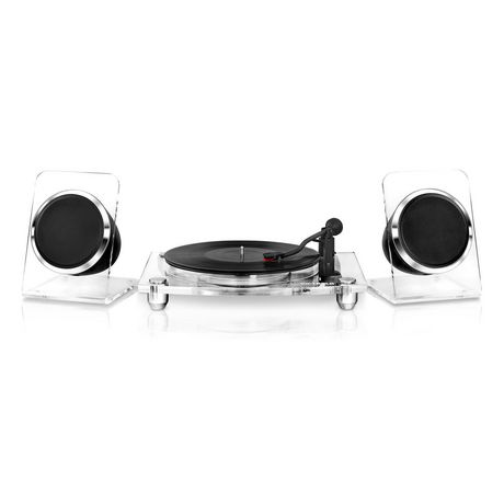 victrola acrylic bluetooth 40 watt record player with 2 speed turntable and rechargeable speaker