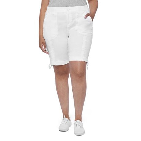 George Plus Women's Bermuda Cargo Short With Tie Hem White 20W