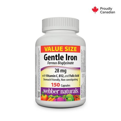 Webber Naturals® Gentle Iron with Vitamin C, B12 and Folic Acid 28 mg, 150 capsules