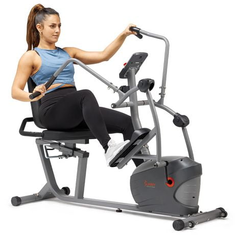 Sunny Health & Fitness Compact Performance Recumbent Bike with Dual Motion Arm Exercisers, Quick Adjust Seat & Exclusive SunnyFit App Enhanced Bluetooth Connectivity