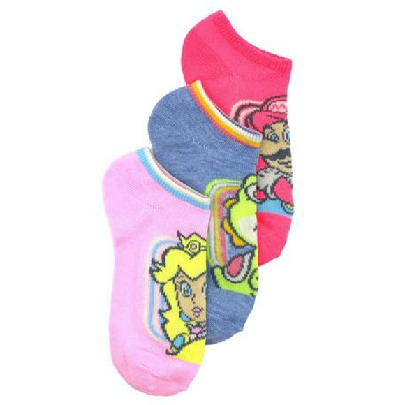 Super Mario Girls' Lowcut Socks, 3 Pack, Sizes 13-4