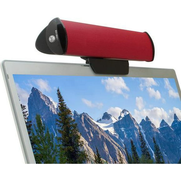 GOgroove SonaVERSE Haut-parleurs USB pour ordinateur portable – Mini barre de son alimentée par USB avec haut-parleur externe portable à clipser pour moniteur, un câble pour entrée audio numérique et alimentation (Rouge)