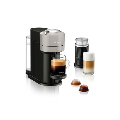 Machine à café et espresso Vertuo Next de Nespresso par Breville avec mousseur à lait Aeroccino, Gris Clair 5 formats de tasse