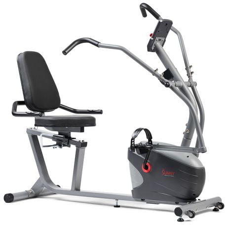 Sunny Health & Fitness Compact Performance Recumbent Bike with Dual Motion Arm Exercisers, Quick Adjust Seat & Exclusive SunnyFit App Enhanced Bluetooth Connectivity
