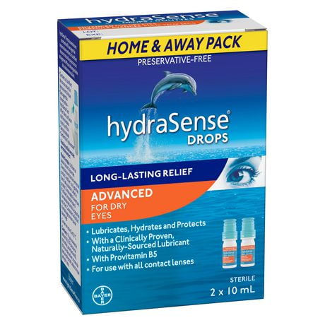 hydraSense gouttes, formule avancée pour yeux secs, sans conservateur, emballage double 2 x 10 ml