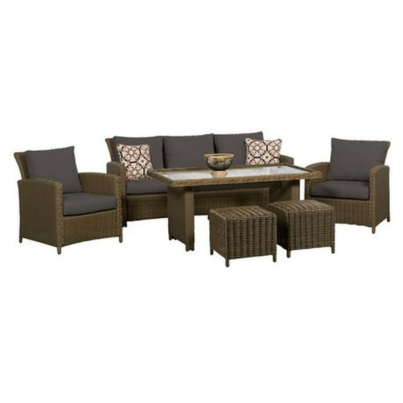 Oakmont 6PC High Table Conversation Set with Grey Cushions
