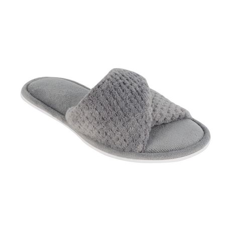 ISOspa by isotoner Women’s Textured Microterry Fold over Slide Slippers ...