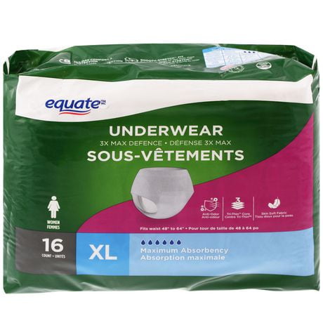 Equate 3X Max Defense Underwear, 16 Pack