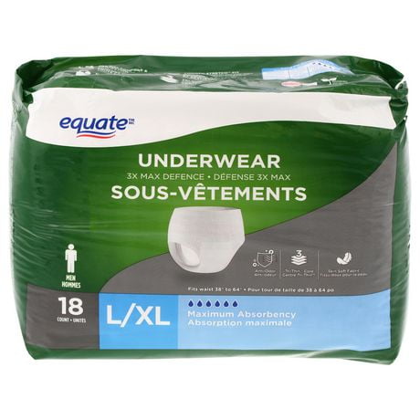 Equate 3X Max Defense Underwear, 18 Pack