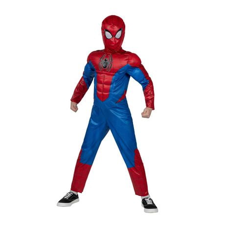 MARVEL Spider-Man Official Youth Halloween Costume - Combinaison rembourrée de qualité supérieure avec masque en tissu à enfiler