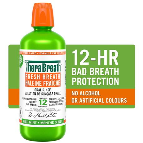 TheraBreath Fresh Breath Mouthwash,Mild Mint, Alcohol-Free,1 L Value Size
