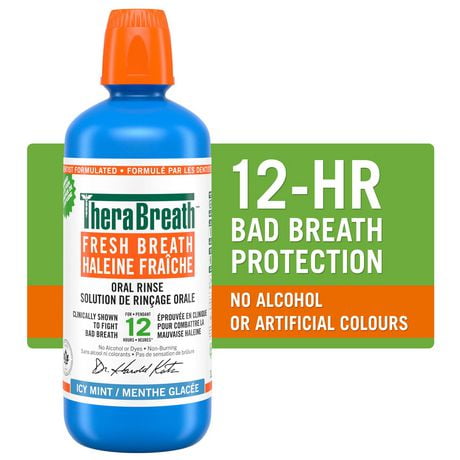 TheraBreath Fresh Breath Mouthwash, Icy Mint, Alcohol-Free,1 L Value Size