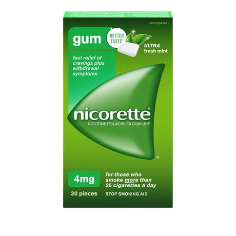 Nicorette Nicotine Gum, Quit Smoking Aid, Ultra Fresh Mint, 4mg, 30 Count
