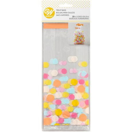 Wilton Yellow, Blue, Pink and Orange Polka Dot Treat Bags and Ties, 20-Count, Polka Dot Treat Bags and Ties