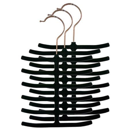 6 Tier Non-Slip Velvet Tie Hanger, Black