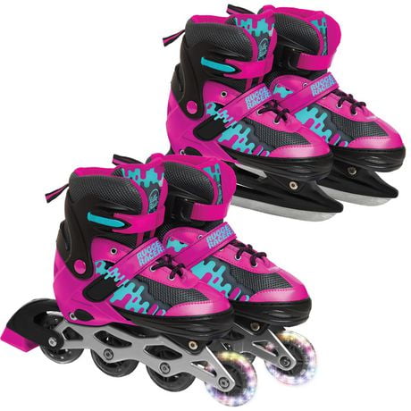 Rugged Racer Kids Adjustable and Convertible Rollerblade and Ice Skate - Small - Pink