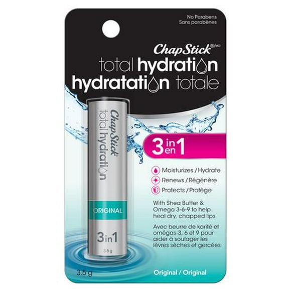 Baume pour les lèvres ChapStick Hydratation totale (original, emballage de 1), soin 3 en 1 1 Unit