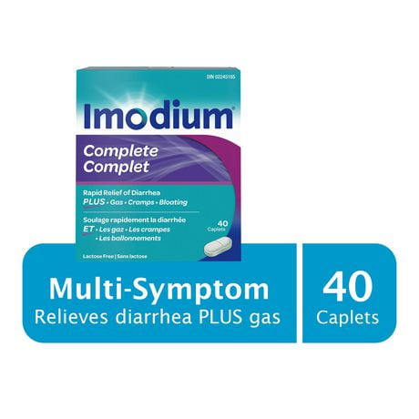 Imodium Complet Caplets antidiarrhéiques qui soulagent les gaz, avec chlorhydrate de lopéramide et siméthicone 40 caplets