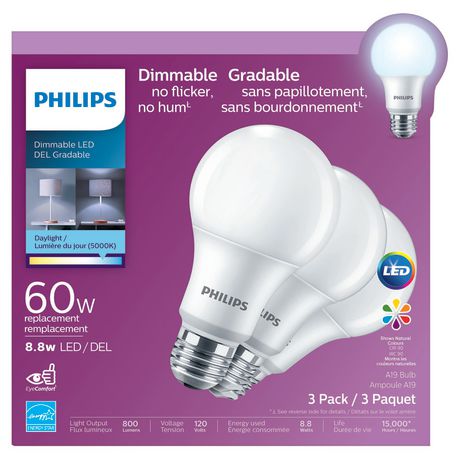 PHILIPS 8.8W Daylight LED bulb (60W replacement) 3-pack Canada