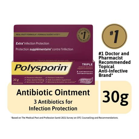 Polysporin Triple Antibiotic Cream, Heal-Fast Formula, 30 g