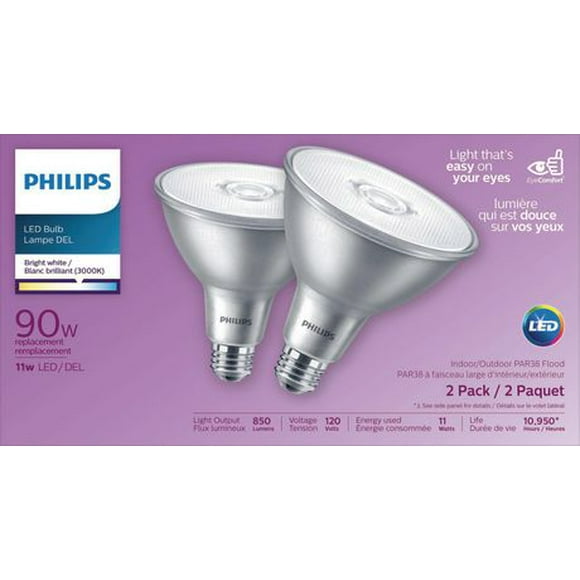PHILIPS 11W PAR38 Bright White LED Reflector bulbs 2-pack, LED 90W PAR38