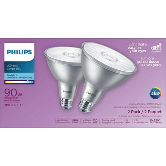 PHILIPS 11W PAR38 Daylight LED Reflector bulbs 2-pack
