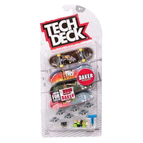 Tech Deck, Ultra DLX Fingerboard 4-Pack, Baker Skateboards, Collectible and Customizable Mini Skateboards, Kids Toys for Ages 6 and up