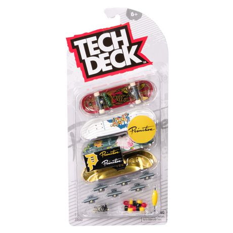 Tech Deck, Ultra DLX Fingerboard 4-Pack, Primitive Skateboards, Collectible and Customizable Mini Skateboards, Kids Toys for Ages 6 and up