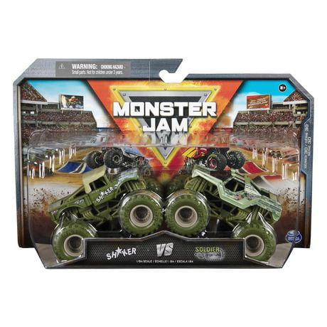 Monster Jam, Official Shaker Vs. Soldier Fortune Die-Cast Monster Trucks, 1:64 Scale, Kids Toys for Boys Ages 3 and up