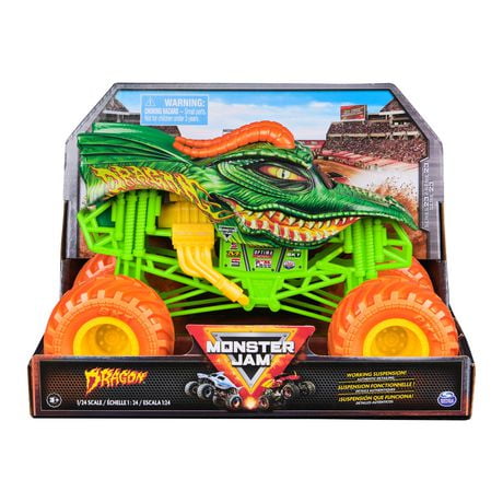 Monster Jam, Monster truck Dragon officiel, véhicule en métal moulé à collectionner, échelle 1:24, jouets pour garçons et filles à partir de 3 ans