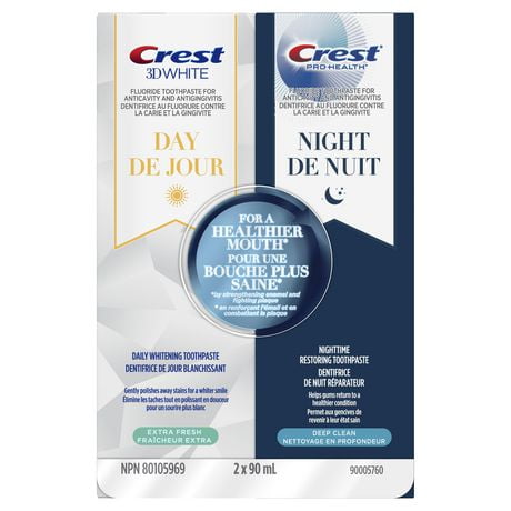 Crest Toothpaste, 3D White Day & Pro-Health Night Regimen Pack, with Stannous Fluoride