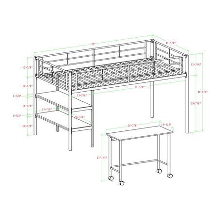 Manor Park Modern Metal Twin Loft Bed, Yourzone Metal Loft Bed Assembly Instructions