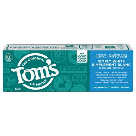 Tom's of Maine Simply White Peppermint Natural Whitening Toothpaste, 85 mL