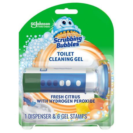 Scrubbing Bubbles® Toilet Bowl Cleaner, Fresh Gel Stamp, Citrus Scent, Dispenser with 6 Gel Stamps, 38 g
